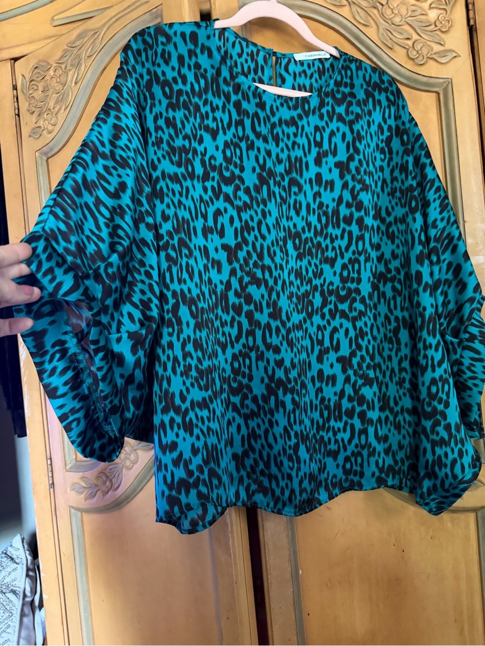 Leopard Print Relaxed Blouse in Teal and Black